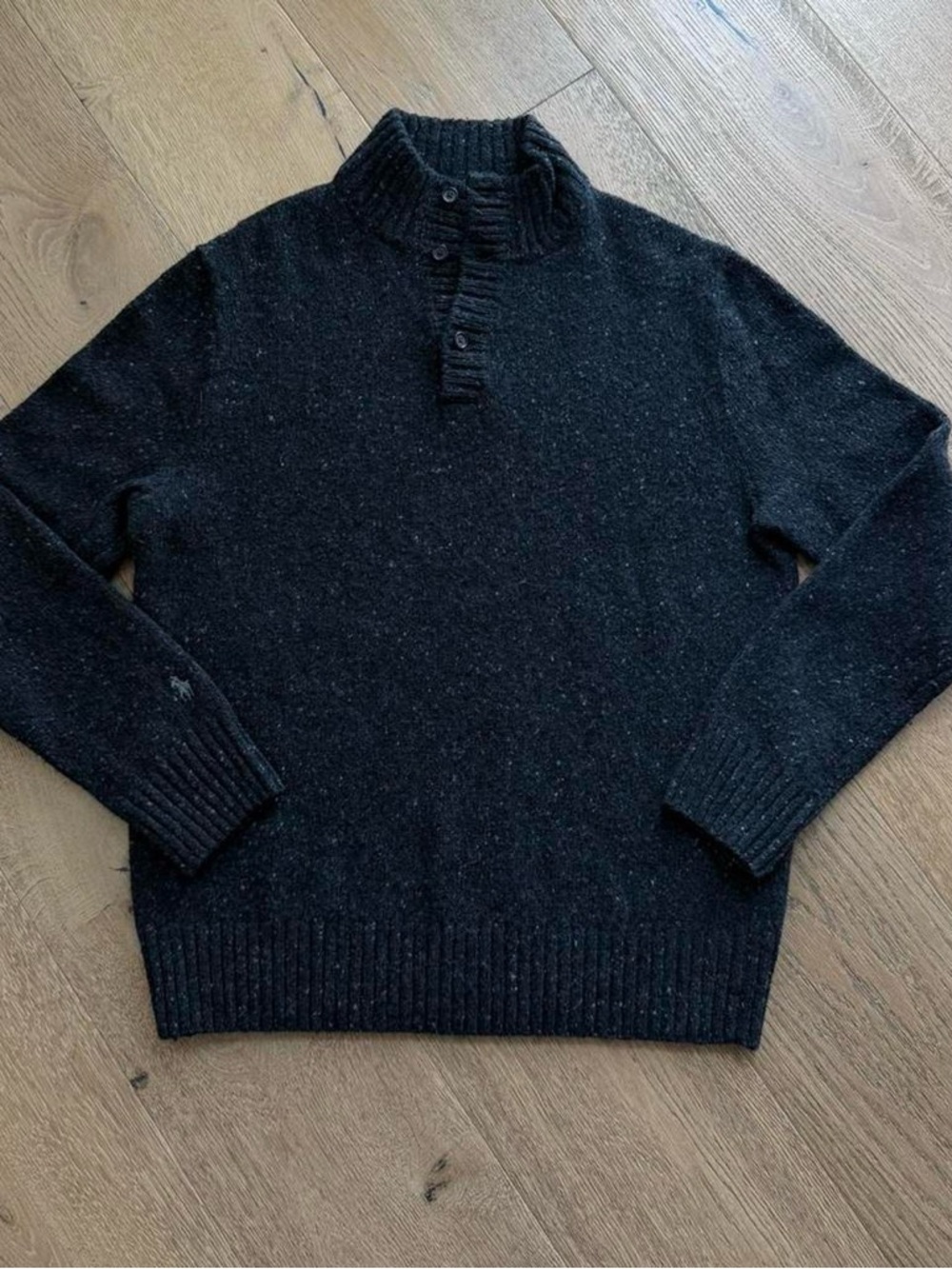 Ralph Lauren Men's Dark Charcoal Button-Front Turtleneck Sweater | Size L